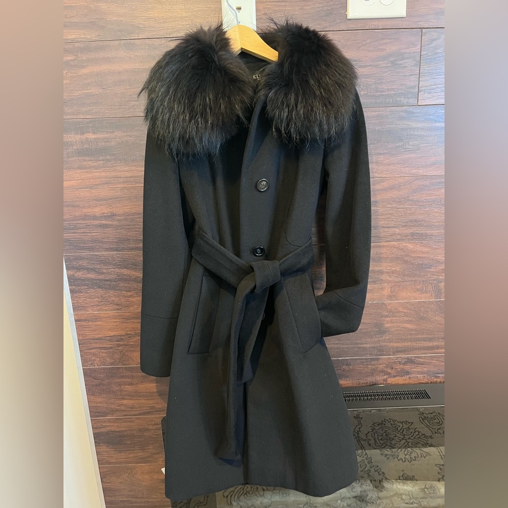 Vintage Anne Klein Angora/Wool Coat with Real Fur Collar